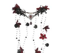 MOSTORY Black Fairy Flower Headpiece - Gothic Floral Headband Dark Elf Crown Medieval Floral Circlet for Witch Oufit Halloween Accessories Women Renaissance Faire Costume Cosplay
