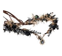 MOSTORY Black Flower Elf Crown - Gothic Floral Headpiece with Butterflies for Dark Fairy Costume Women, Elven Circlet for Renaissance Witch Accessories Goth Wedding Cosplay