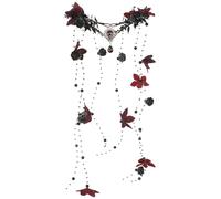 MOSTORY Black Flower Headpiece for Witch Costume Women, Dark Elf Crown with Tassel for Halloween Renaissance Cosplay Accessories