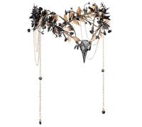 MOSTORY Black Flower Raven Crown - Gothic Elf Headpiece with Tassel for Witch Accessories Women, Dark Floral Circlet for Renaissance Renfaire Halloween Fantasy Cosplay