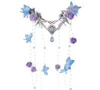 MOSTORY Blue Elf Flower Crown - Floral Headpiece Woodland Fairy Crown Headband Forest Circlet for Fairy Accessories Women Renaissance Faire Outfit Renfaire Princess Cosplay Halloween