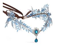 MOSTORY Blue Flower Fairy Crown - Woodland Elf Headpiece Floral Headband Forest Leaf Circlet for Women Renaissance Renfaire Halloween Cosplay Fantasy Photo Shoot, Plastic