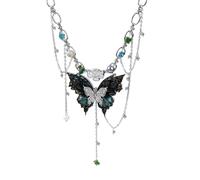 MOSTORY Butterfly Fairy Necklace for Renaissance - Vintage Renfaire Necklace for Woodland Fairy Costume Women Retro Cosplay, Crystal Acrylic Pearl, No Gemstone
