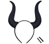 MOSTORY Dark Devil Horns Headband for Women Men, Black Demon Horn Headband with 3D Printing Removable Bull Horns for Renfaire Cosplay