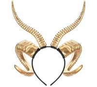 MOSTORY Devil Horns Headband for Renaissance, Devil Costume Women's Golden Antelope Aries Horn Headpiece for Adults Women Men Cosplay