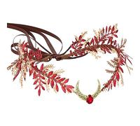 MOSTORY Elf Headpiece Flower Wreath with Butterflies for Renaissance Marquee Accessories, Red Elf Wreath Fairy Crown for Women Renfaire Fancy Dress Costumes