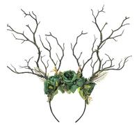 MOSTORY Fairy Forest Branch Headband Floral Forest Headband with Brown Antler Headwear for Renaissance Accessories Women Witch Outfit Renfaire Halloween Cosplay Fantasy Photo Shoot