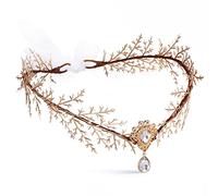 MOSTORY Gold Rhinestone Queen Crown - Artificial Fairy Princess Flower Headband with Royal Blue Rhinestone Wedding Prom Birthday Renaissance Halloween Cosplay Headpiece Women Photoshoot Headdress