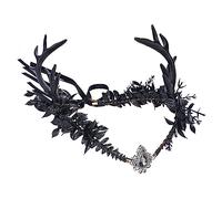MOSTORY Gothic Flower Antler Headpiece for Witch Costume Women, Black Fairy Crown with Crystal for Elf Cosplay Renaissance Halloween Carnival