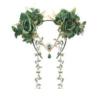 MOSTORY Green Fairy Blossom Headdress Elf Crown Floral Forest Headband with Butterfly Fairy Costume for Women Renaissance Renfaire Halloween Cosplay Fantasy Accessories