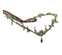 MOSTORY Green Moon Elf Crown - Floral Elven Headpiece for Medieval Renaissance Costume Women, Vintage Fairy Circlet for Renfaire Viking Outfit Halloween Cosplay
