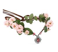 MOSTORY Handmade Pink Floral Crown Headband Bridal Wedding Flower Headpiece for Women Womens Elf Princess Tiara Circlet Fairy Costume Hair Accessory Mardi Gras Carnival Baby Shower Pink