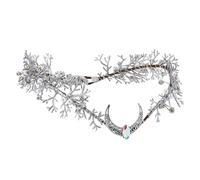 MOSTORY Medieval Elf Crown for Women Renaissance Cosplay, Silver Fairy Crown Tiara with Moon and Leaves for Cosplay Carnival Photo Shoots