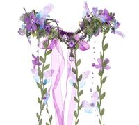 MOSTORY Purple Fairy Crown Forest Flower with Butterflies Tendrils for Flower Bow Forest Elf for Women Forest Fairy Headdress Fairies Crown Elves Headdress Elf Crown Carnival Costume