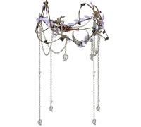 MOSTORY Purple Woodland Fairy Crown - Elf Flower Headpiece with Tassel for Medieval Renfaire Accessories Women, Forest Floral Elven Circlet for Renaissance Viking Cosplay Aesthetic Fantasy