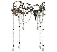MOSTORY Witch Headpiece for Elf Costume Women, Black Crown with Crow and Tassel for Medieval Renaissance Carnival Cosplay Accessories