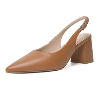 Mostrin Block Slingback Heels for Women Pointed Closed Toe Chunky Heels Office Work Shoes Women's Pumps for Business Casual, Brown, 9 UK