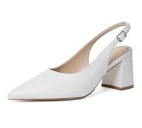 Mostrin Block Slingback Heels for Women Pointed Closed Toe Chunky Heels Office Work Shoes Women's Pumps for Business Casual, White, 7.5 UK