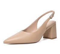 Mostrin Block Slingback Heels for Women Pointed Closed Toe Chunky Heels Office Work Shoes Women's Pumps for Business Casual, Nude, 4 UK