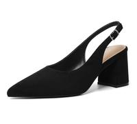 Mostrin Block Slingback Heels for Women Pointed Closed Toe Chunky Heels Office Work Shoes Women's Pumps for Business Casual, Black Suede, 8 UK