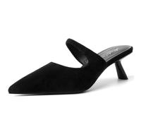 Mostrin Kitten Heels for Women Pointed Toe Pumps Patent Leather Low Heel Slingback Heels with Buckle Dress Shoes for Dating Party Working, Black-suede, 6 UK