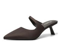 Mostrin Kitten Heels for Women Pointed Toe Pumps Patent Leather Low Heel Slingback Heels with Buckle Dress Shoes for Dating Party Working, Brown-satin, 3 UK