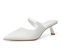 Mostrin Kitten Heels for Women Pointed Toe Pumps Patent Leather Low Heel Slingback Heels with Buckle Dress Shoes for Dating Party Working, White-satin, 8 UK