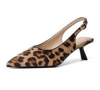 Mostrin Kitten Heels for Women Pointed Toe Pumps Patent Leather Low Heel Slingback Heels with Buckle Dress Shoes for Dating Party Working, Leopard Suede 06, 5 UK