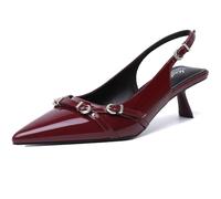 Mostrin Kitten Heels for Women Pointed Toe Pumps Patent Leather Low Heel Slingback Heels with Buckle Dress Shoes for Dating Party Working, Red, 6 UK