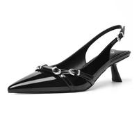 Mostrin Kitten Heels for Women Pointed Toe Pumps Patent Leather Low Heel Slingback Heels with Buckle Dress Shoes for Dating Party Working, Black, 4.5 UK