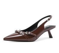 Mostrin Kitten Heels for Women Pointed Toe Pumps Patent Leather Low Heel Slingback Heels with Buckle Dress Shoes for Dating Party Working, Dark Brown, 6 UK