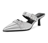 Mostrin Kitten Mules Heels for Women Studded Heeled Mules Pointed Closed Toe Heels Slip on Stiletto Pumps Shoes, Silver, 9 UK