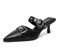 Mostrin Kitten Mules Heels for Women Studded Heeled Mules Pointed Closed Toe Heels Slip on Stiletto Pumps Shoes, Black, 5 UK