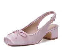 Mostrin Women's Low Block Heel Ballet Slingback Pumps Square Toe Satin Mary Jane Shoes with Bow, Pink Satin, 9 UK