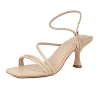 Mostrin Womens Sandals Strappy Heels for Women Ankle Strap Lace Up Heels Square Open Toe Heels Tie Up Stiletto High Heeled Sandals for Prom, Party, Daily Wear, 3"-nude, 7.5 UK