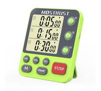 MOSTRUST Digital Dual Kitchen Timer, 3 Channels Countdown Triple Timer for Cooking, Magnetic Memory-Preset Large-Display Adjustable Alarm Volume, Multi Times Management, 3A Battery Included, Green