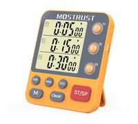MOSTRUST Digital Dual Kitchen Timer, 3 Channels Countdown Triple Timer for Cooking, Magnetic Memory-Preset Large Display Adjustable Alarm Volume, Multi Times Management, 3A Battery Included, Orange