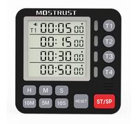 MOSTRUST Digital Dual Kitchen Timer, 4 Channels Independent Countdown Timer, Large Display, On/Off, Loud Volume Alarm and Flashing Light with Magnetic Back, Stand, Battery Included (Black)