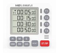MOSTRUST Digital Dual Kitchen Timer, 4 Channels Independent Countdown Timer, Large Display, On/Off, Loud Volume Alarm and Flashing Light with Magnetic Back, Stand, Battery Included (White)