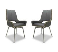 mosul grey leather dining chairs with steel legs in pair