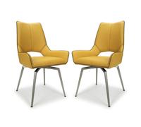 mosul yellow leather dining chairs with steel legs in pair