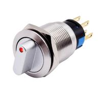 MoSundi 19mm Momentary Rotary Switch 3 Position 2NO 2NC 110-220V IP66 IK09 Stainless Steel 304 with LED Indicator for Industrial Equipment CNC Machines