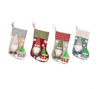 MoSundi 4PCS Plush Christmas Stockings With 3D Gnome Design, 32 Cm Large Hemp Fabric Socks For Fireplace Tree Window Festive Decor, Red Assorted