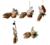 MoSundi 5-Pack Foam Squirrel Christmas Tree Ornaments with Adjustable Tails, Christmas Tree Hanging Ornament Set
