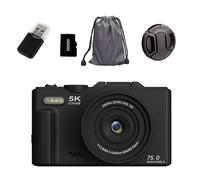 MoSundi 5K HD Digital Camera 75MP 18X Zoom with 3-inch Flip Screen and WiFi for Selfie & Vlogging, Black Black 32G