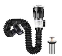 MoSundi Bathroom Sink Drain Fitting, Brass Stainless Steel Push Type with Flexible Hose Silicone Gasket for 40-50mm Overflow or Non Overflow Basins