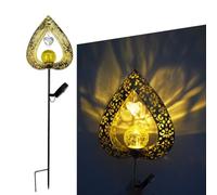 MoSundi Love-Shaped Solar Garden Light, Golden for Metal Stake Lamp with Warm Glow for Outdoor Courtyard Decoration, 32.28 Inch