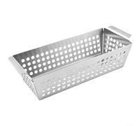 MoSundi Per,forated Stainless Steel Grill Basket,for BBQ, Multi-Functional Vegetable Roasting Pan with Dual Handles, Non-Stick Cooking Tray,for Chicken and Sausages, Silver 28.5x13x6cm