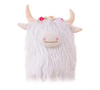 MoSundi Scottish Highland Cow Plush Stuffed Animal Doll Soft Toy for Kids Adults, White Yellow Brown, 23x12x9cm