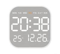 MoSundi Square Metal Brushed Wall Clock, Multi-Function LED Electronic Alarm Clock with Auto Dimmer, Shows Time Date Week Temp Humidity for Living Room(white)